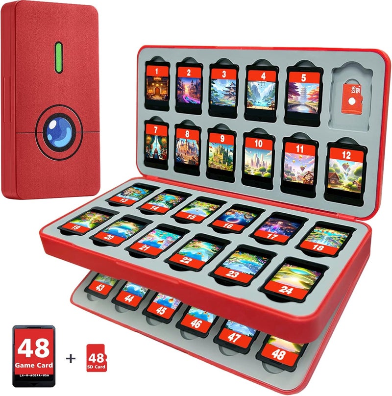 FUNLAB Switch 2 Game Case Compatible with Nintendo Switch 2/1 & Micro SD Cards, Switch Game Holder Cartridge Case with 48 Game-Card Storage - Red - Image 1